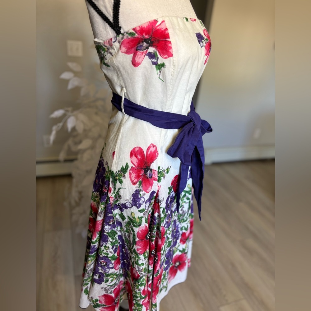 Jane Norman Floral Strapless Fit-and-Flare Dress with Purple Belt. Size S. EUC - Picture 6 of 9